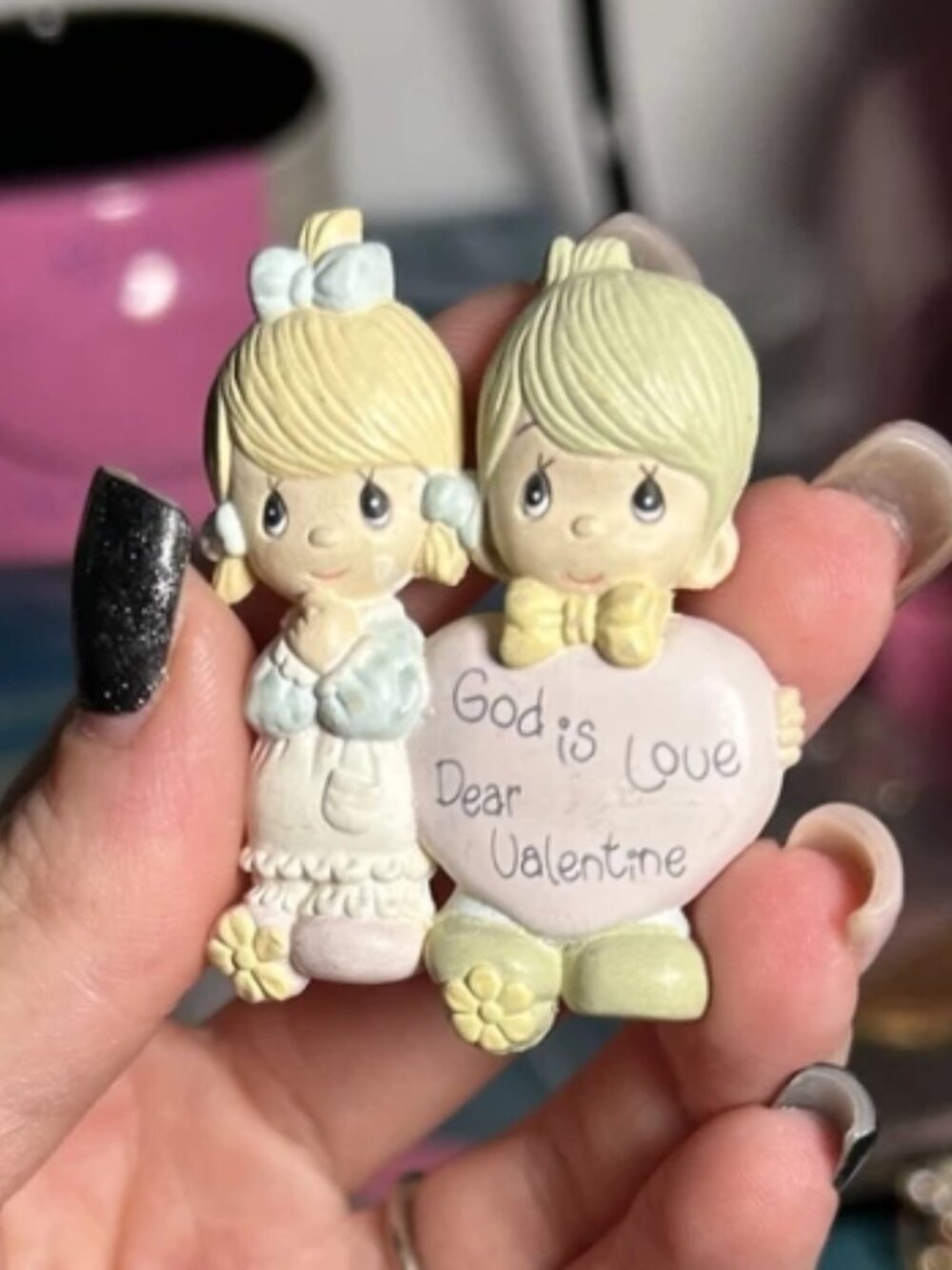 Vintage 1989 Precious Moments Enesco "God is Love Dear Valentine" Resin Brooch